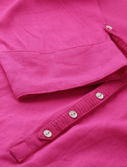 Pink Cotton Solid Collar Straight Ethnic Kurta For Women