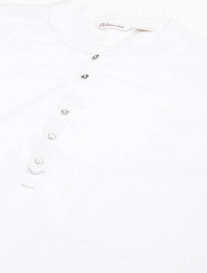 White Cotton Solid Collar Roll-Up Sleeves Straight Ethnic Kurta For Women
