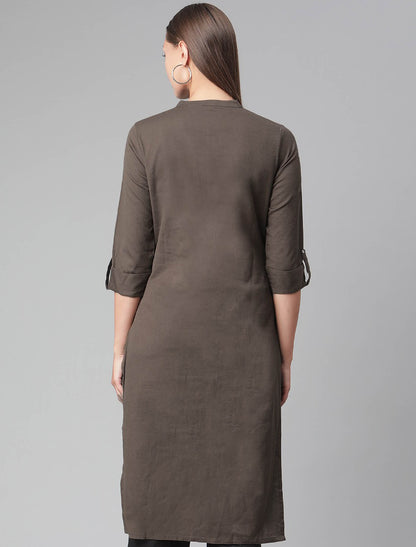 Coffee Brown Mandarin Collar Straight Ethnic Kurta For Women