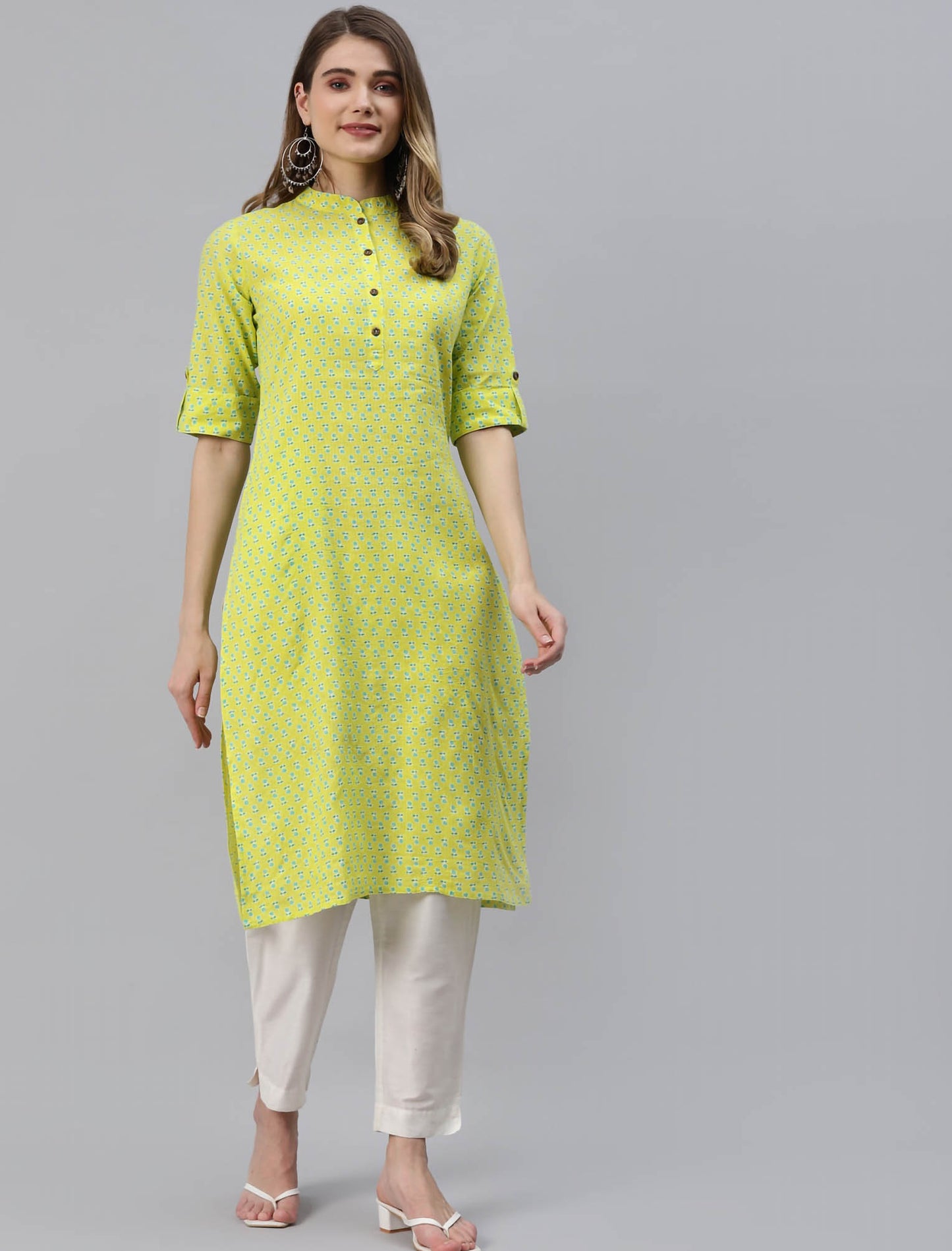 Yellow Floral Printed Pure Cotton Divena Kurta For Women