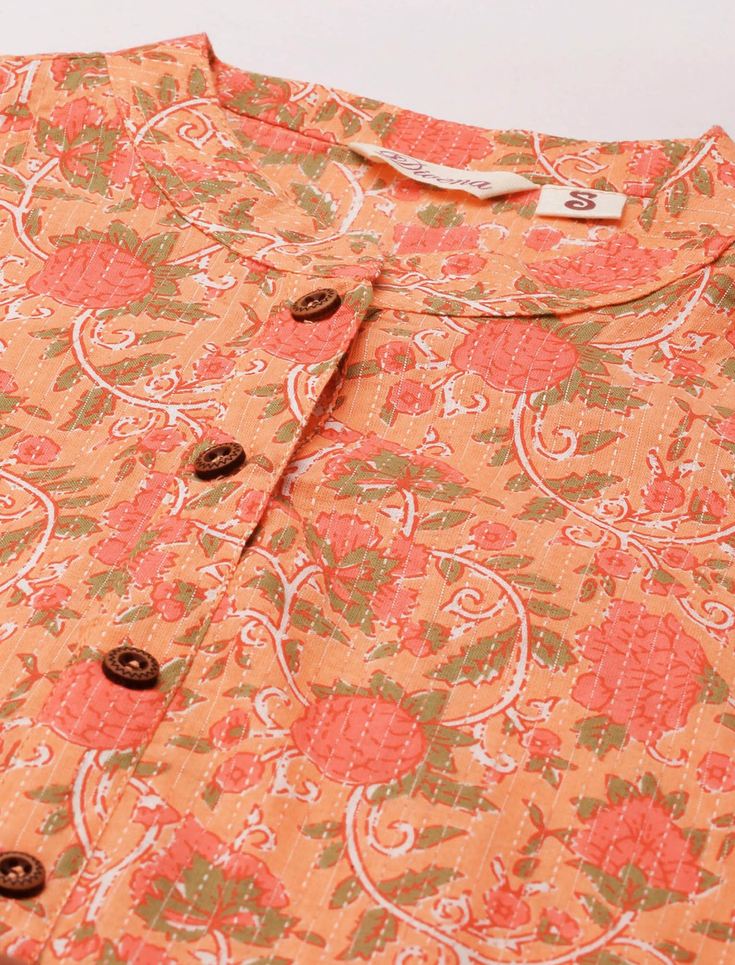 Peach-Coloured Floral Printed Pure Cotton Divena Kurta For Women