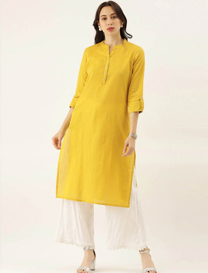 Yellow Kurta Pure Cotton Ethnic Kurta For Women