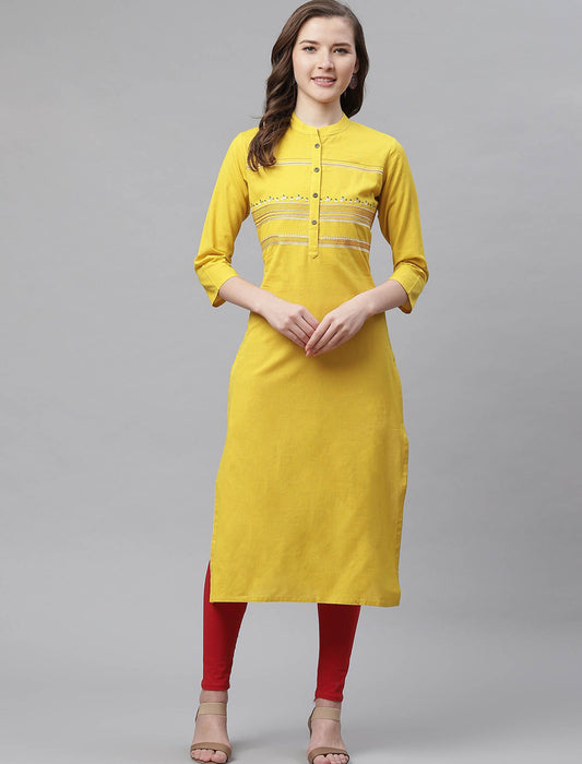 Mustard Yellow Yoke Design Straight Divena Kurta For Women