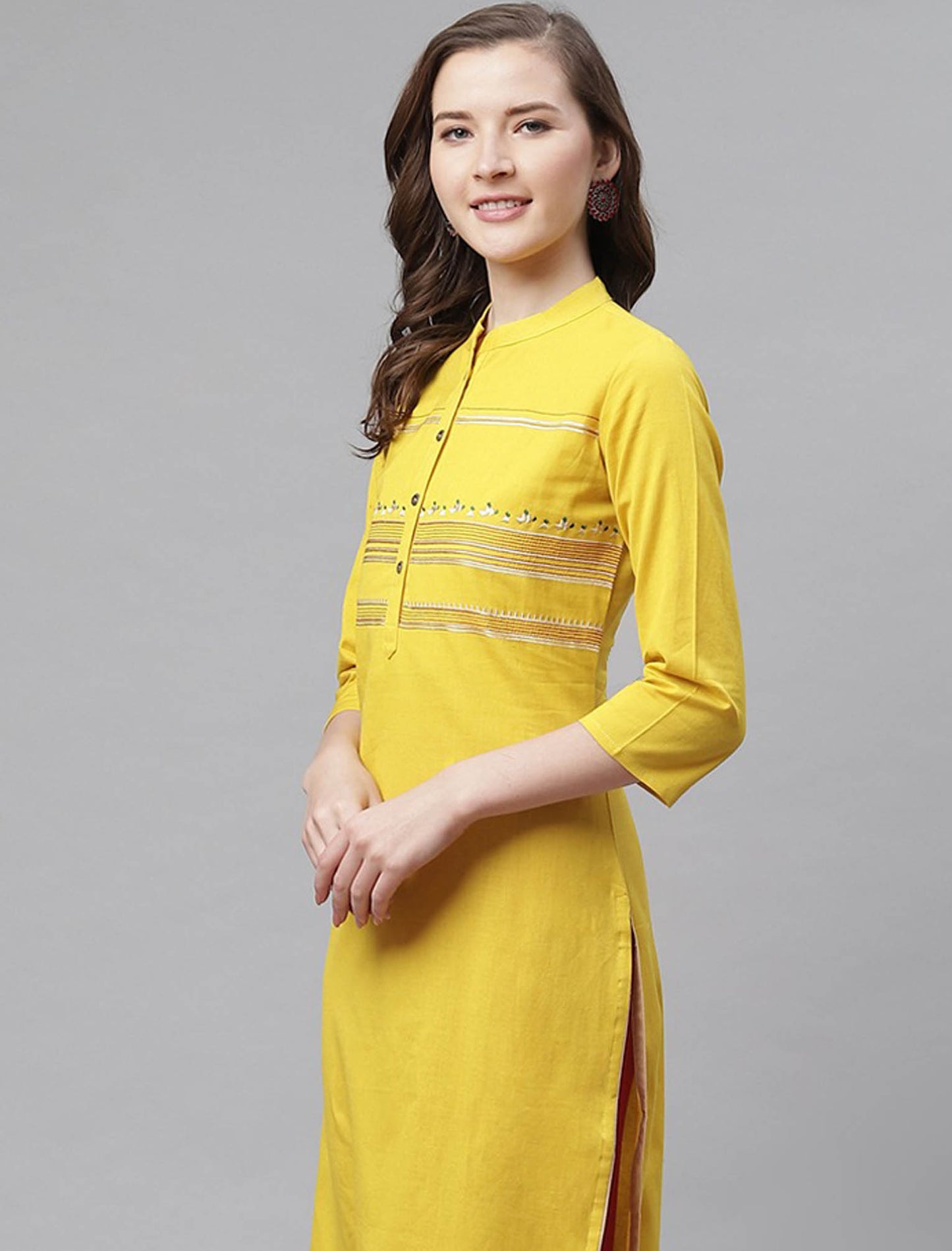 Mustard Yellow Yoke Design Straight Divena Kurta For Women