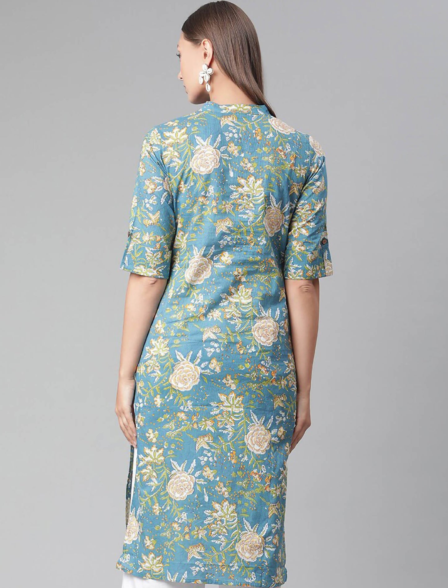 Teal Floral Printed Straight Divena Kurta For Women