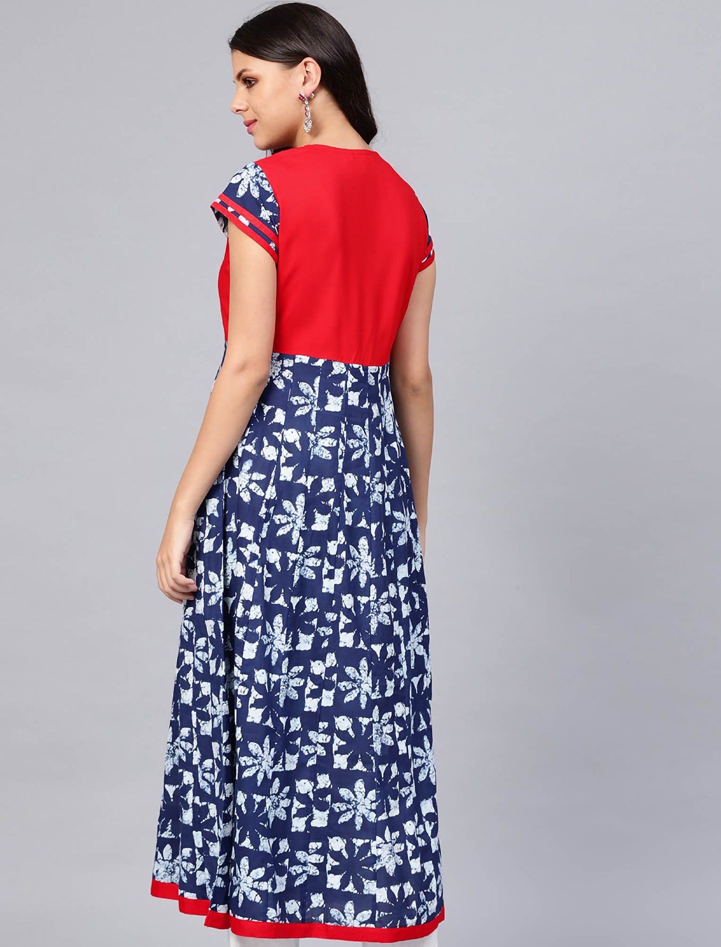 Blue & Red Printed A-Line Divena Kurta For Women