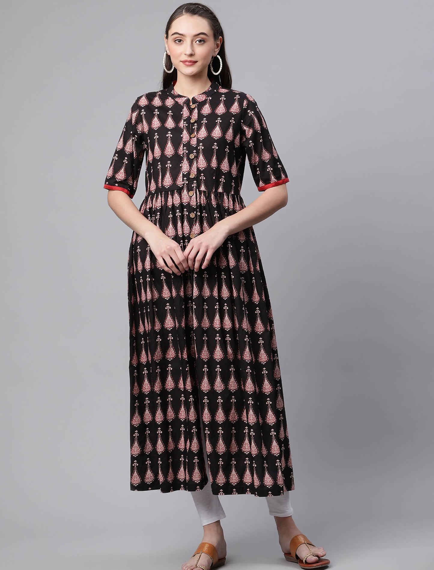 Black & White Ethnic Motifs Printed Divena Kurta For Women