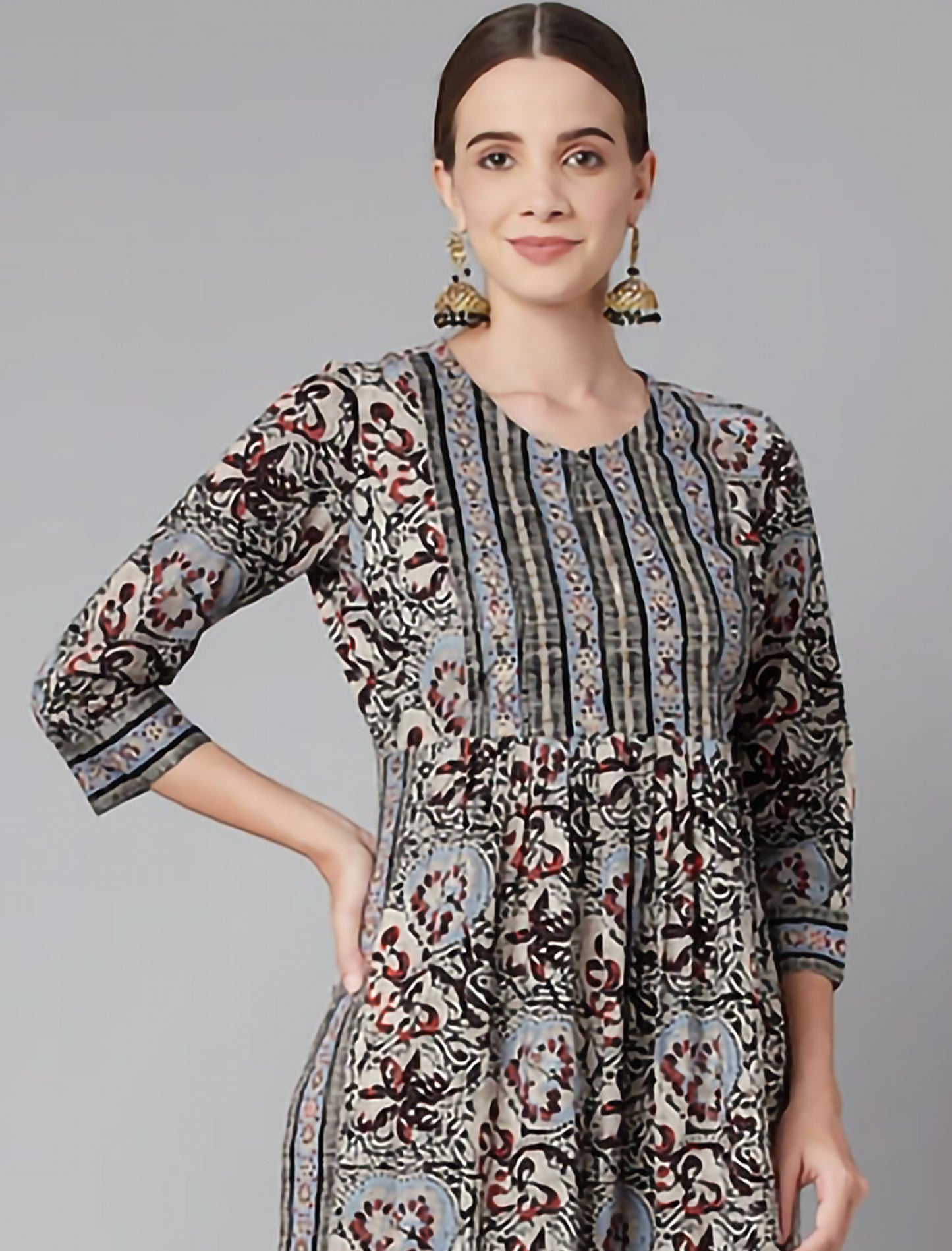 Grey & Multicoloured Floral Printed Floral Divena Kurta For Women