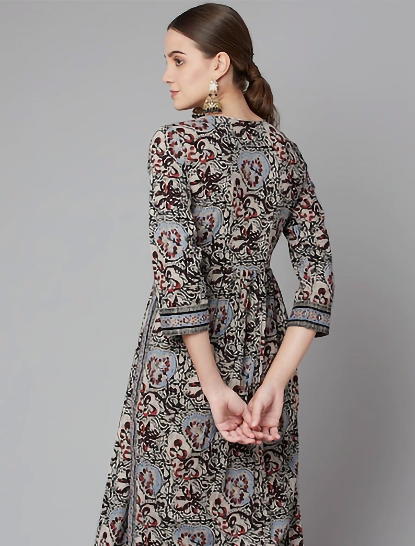 Grey & Multicoloured Floral Printed Floral Divena Kurta For Women