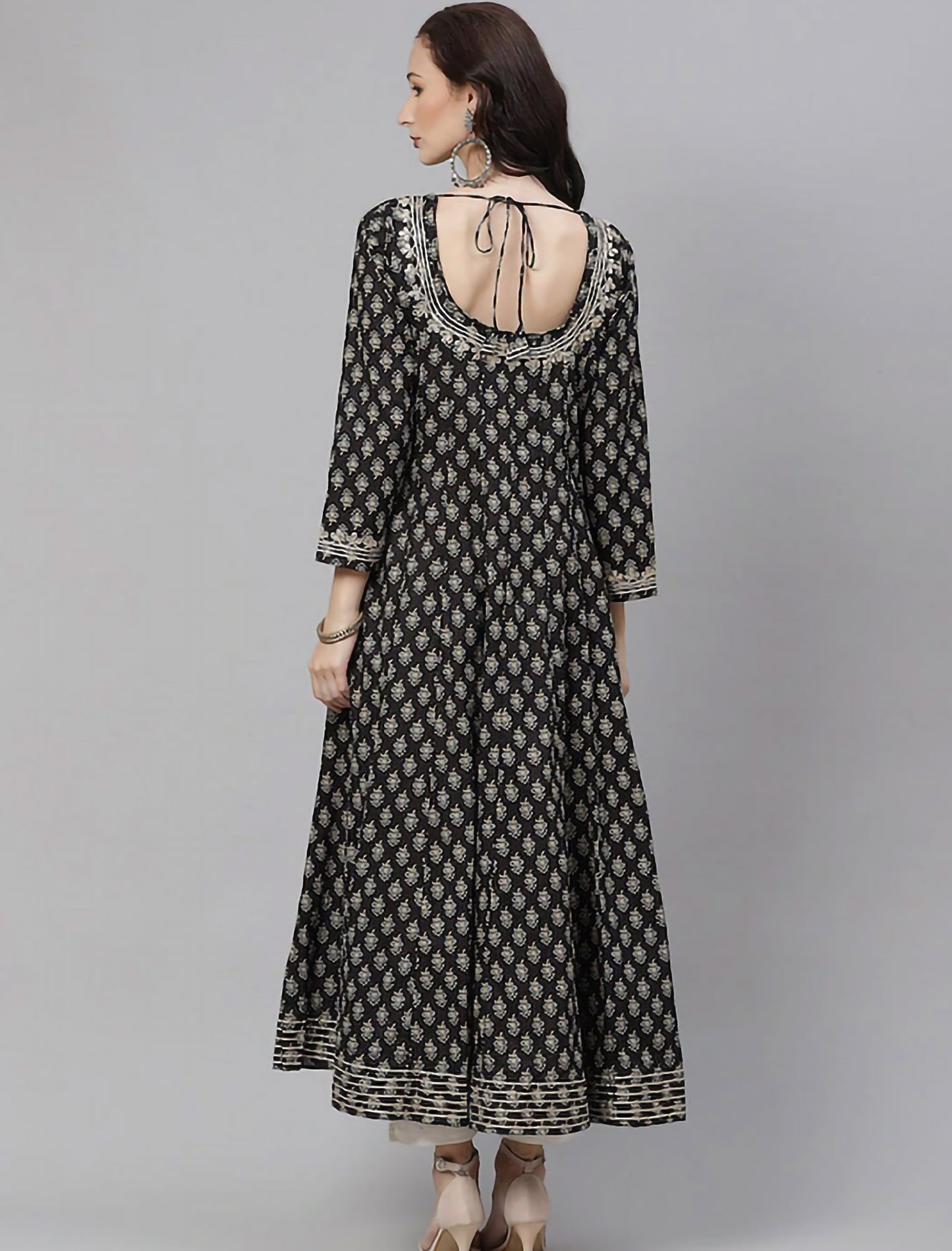 Black Ethnic Motifs Printed Floral Anarkali Divena Kurta For Women