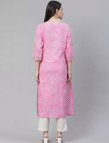 Pink Leheriya Printed Gotta Patti Ethnic Kurta For Women