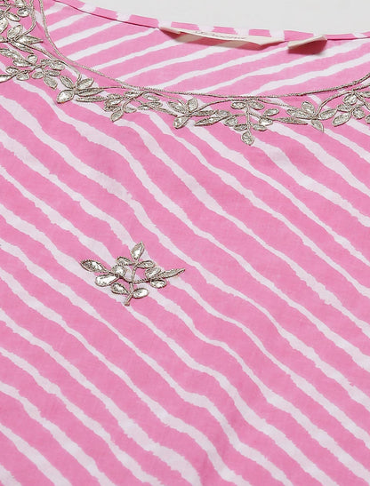 Pink Leheriya Printed Gotta Patti Ethnic Kurta For Women