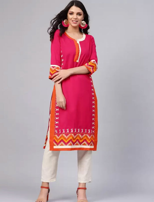 Pink Embroidered Straight Divena Kurta For Women