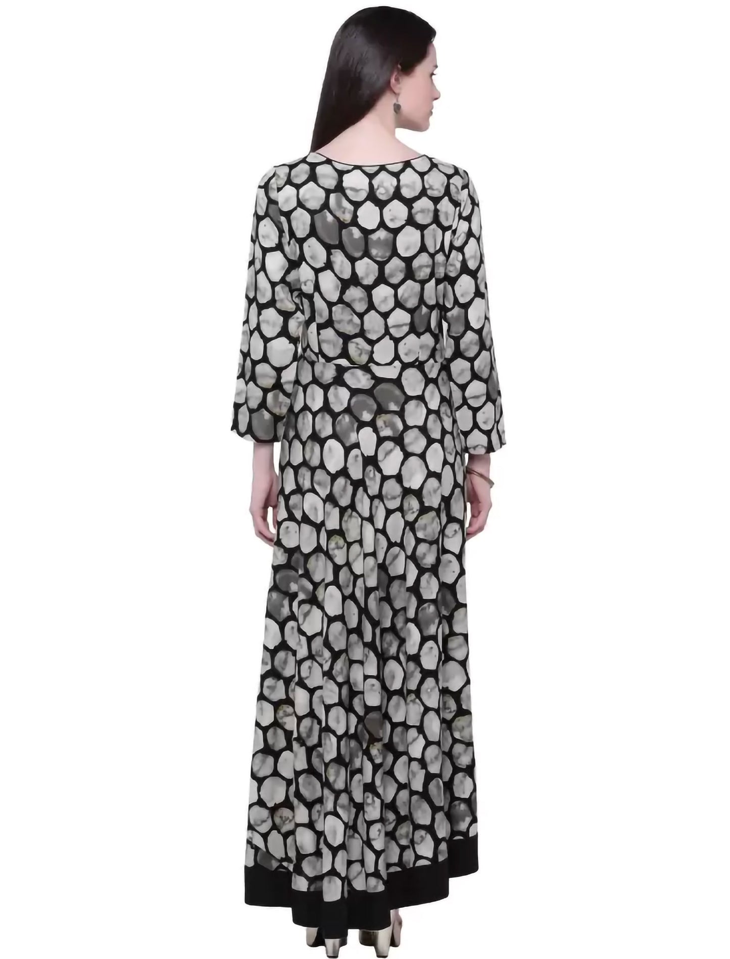 Black & Grey Printed Viscose Rayon Flared Divena Kurta For Women