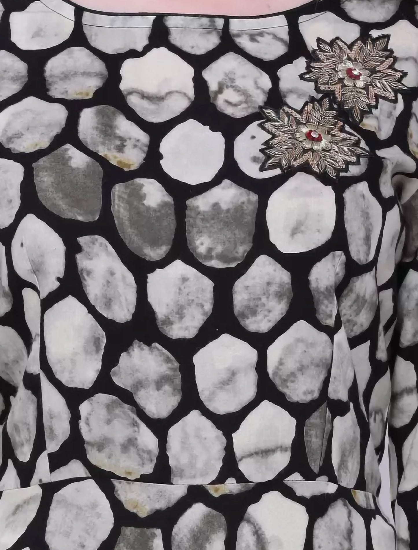 Black & Grey Printed Viscose Rayon Flared Divena Kurta For Women