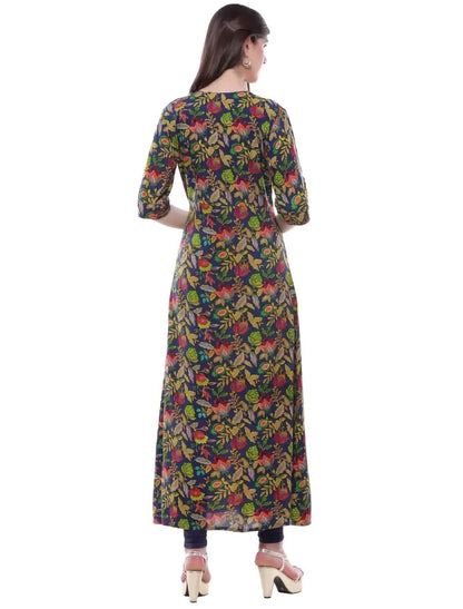 Multi Color Floral Print Cotton Rayon A-line Divena Kurta For Women