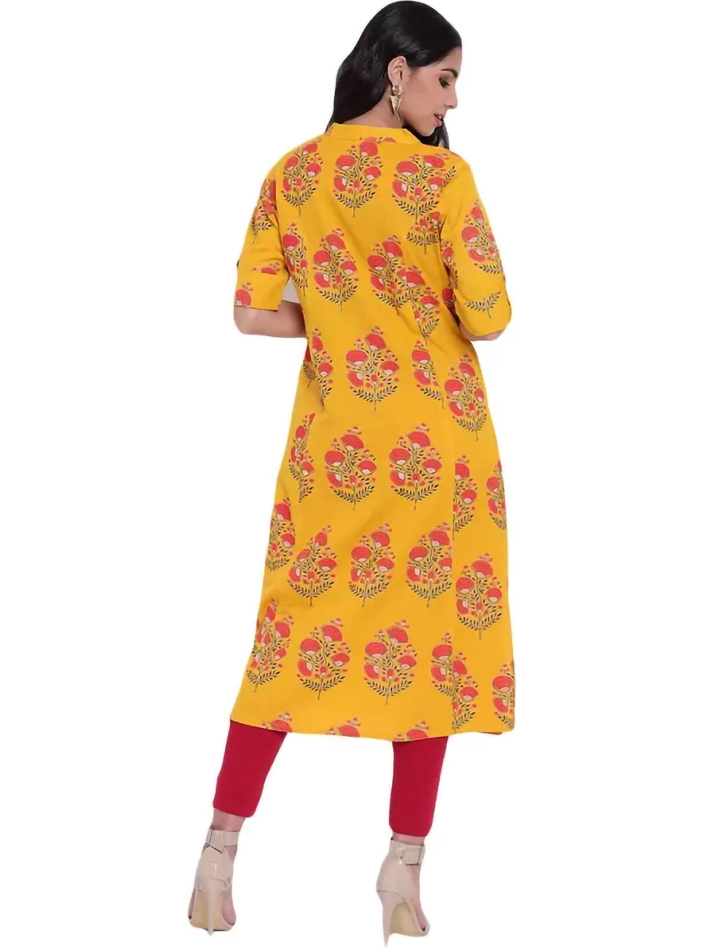 Mustard Yellow Printed Khadi Cotton A-line Divena Kurta For Women