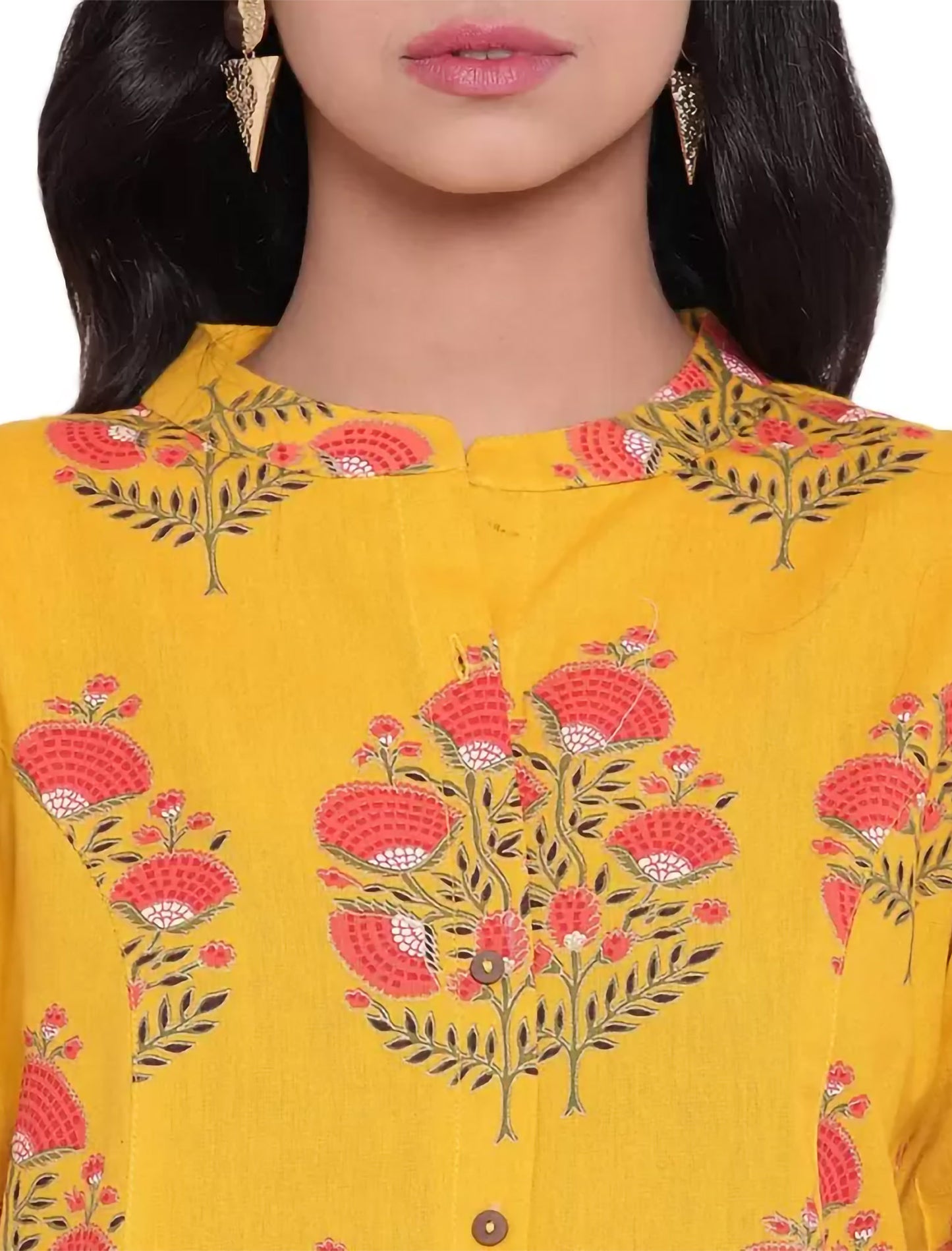 Mustard Yellow Printed Khadi Cotton A-line Divena Kurta For Women