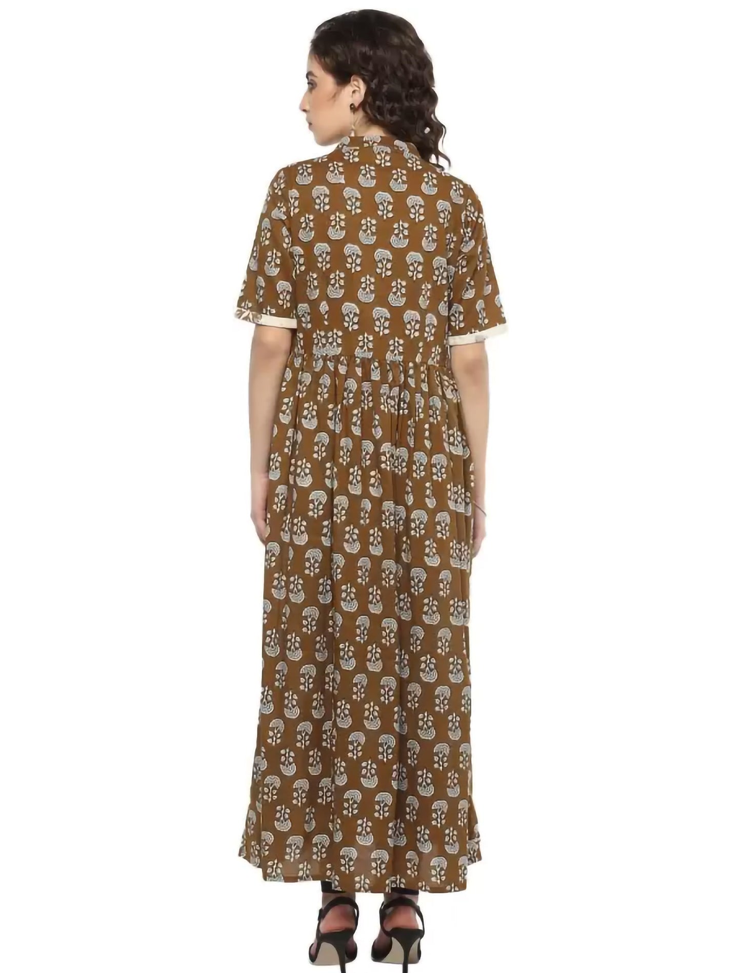 Brown Printed Cotton Blend A-line Divena Kurta For Women