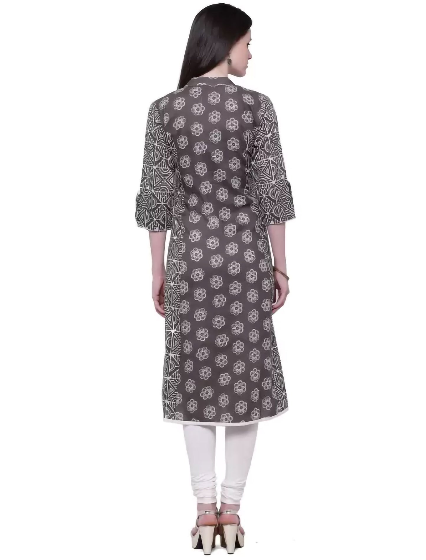 Grey Printed Cotton A-line Divena Kurta For Women