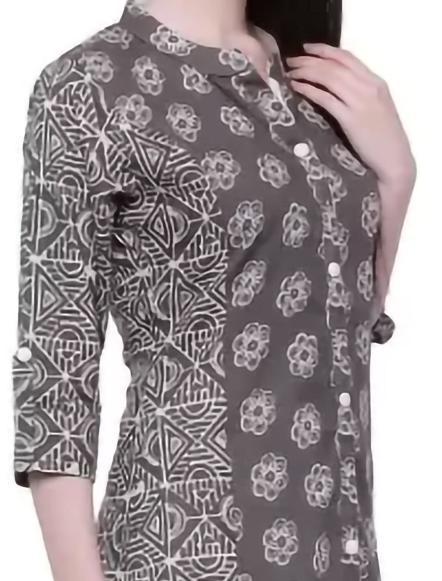 Grey Printed Cotton A-line Divena Kurta For Women