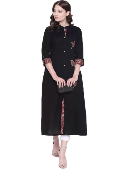 Black Sequinned Detail Solid A-Line Divena Kurta For Women