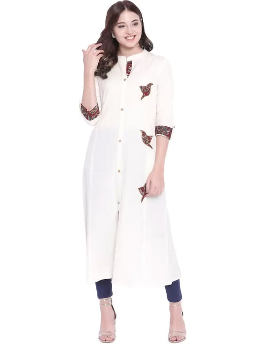 Off-White Gotta Patti Solid A-Line Divena Kurta For Women