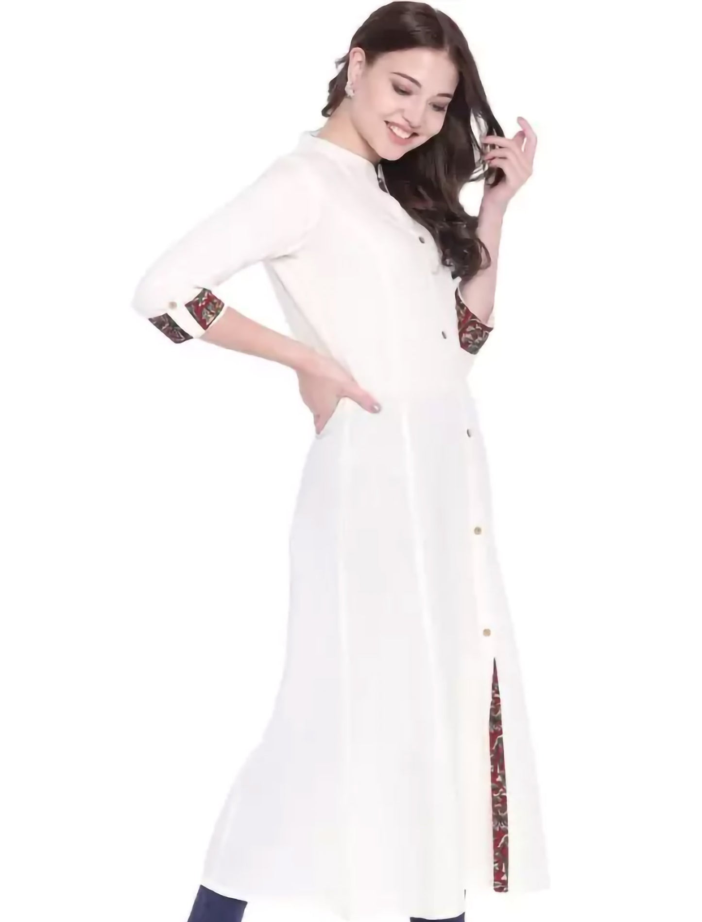 Off-White Gotta Patti Solid A-Line Divena Kurta For Women