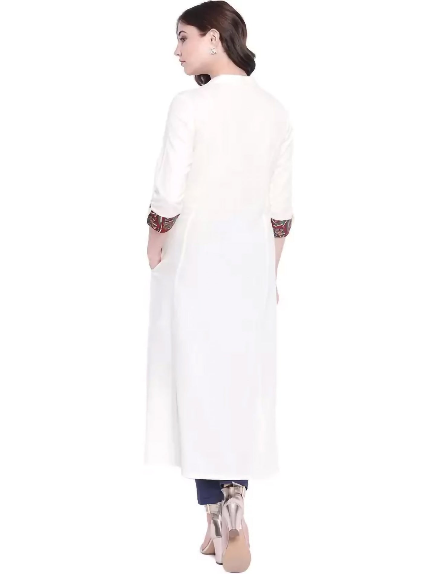 Off-White Gotta Patti Solid A-Line Divena Kurta For Women