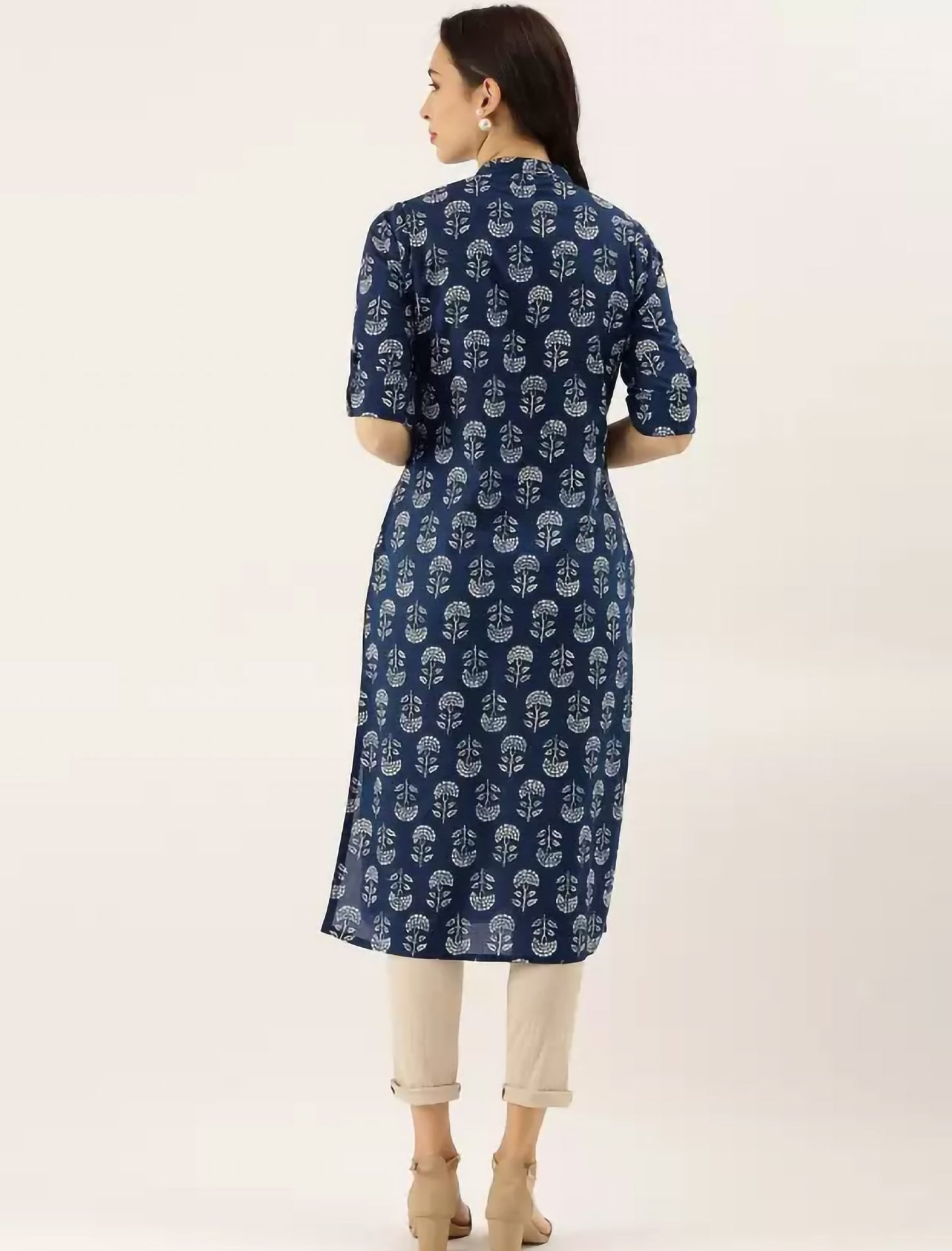 Navy Blue Ethnic Motifs Printed Divena Kurta For Women