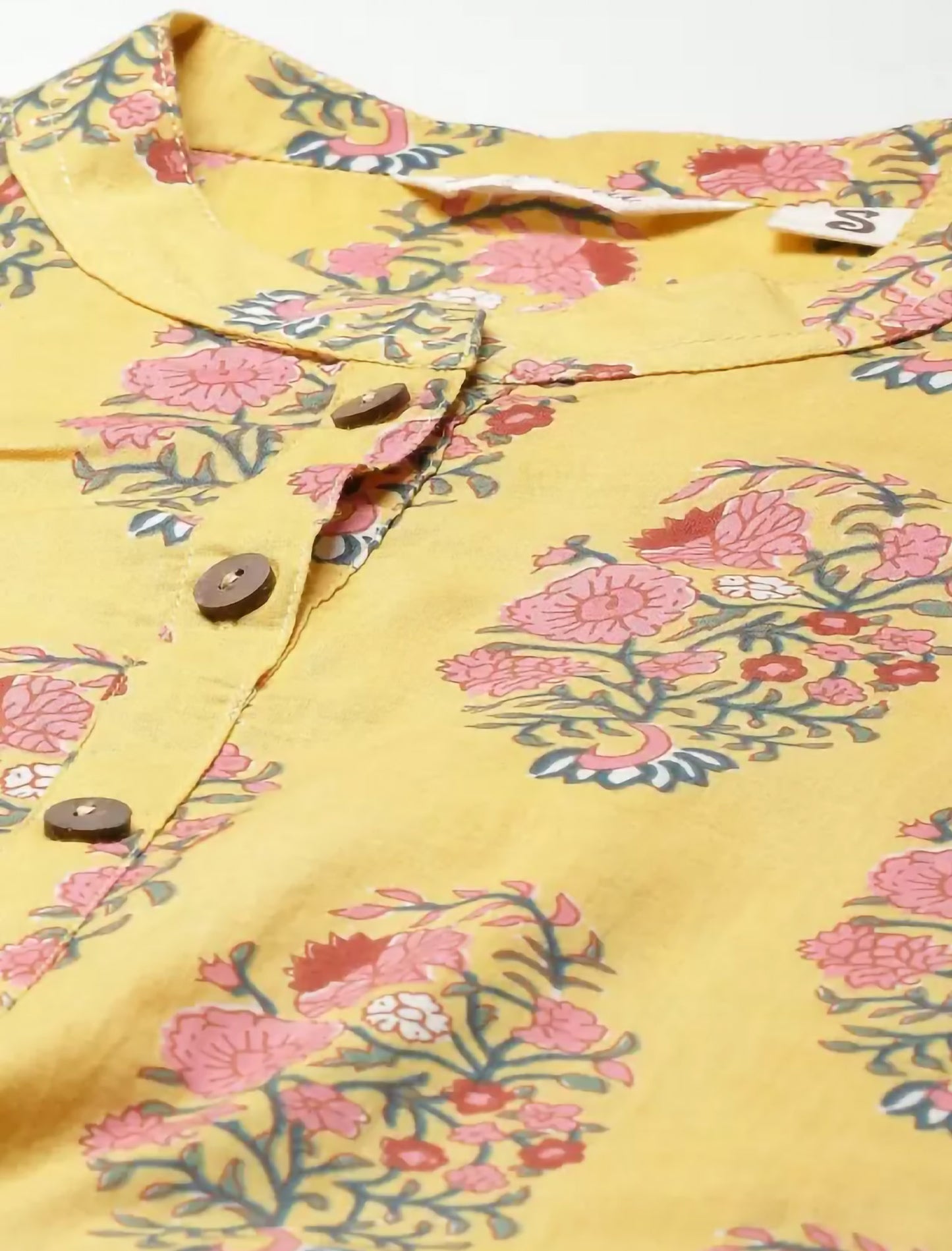 Yellow & Pink Floral Printed Divena Kurta For Women