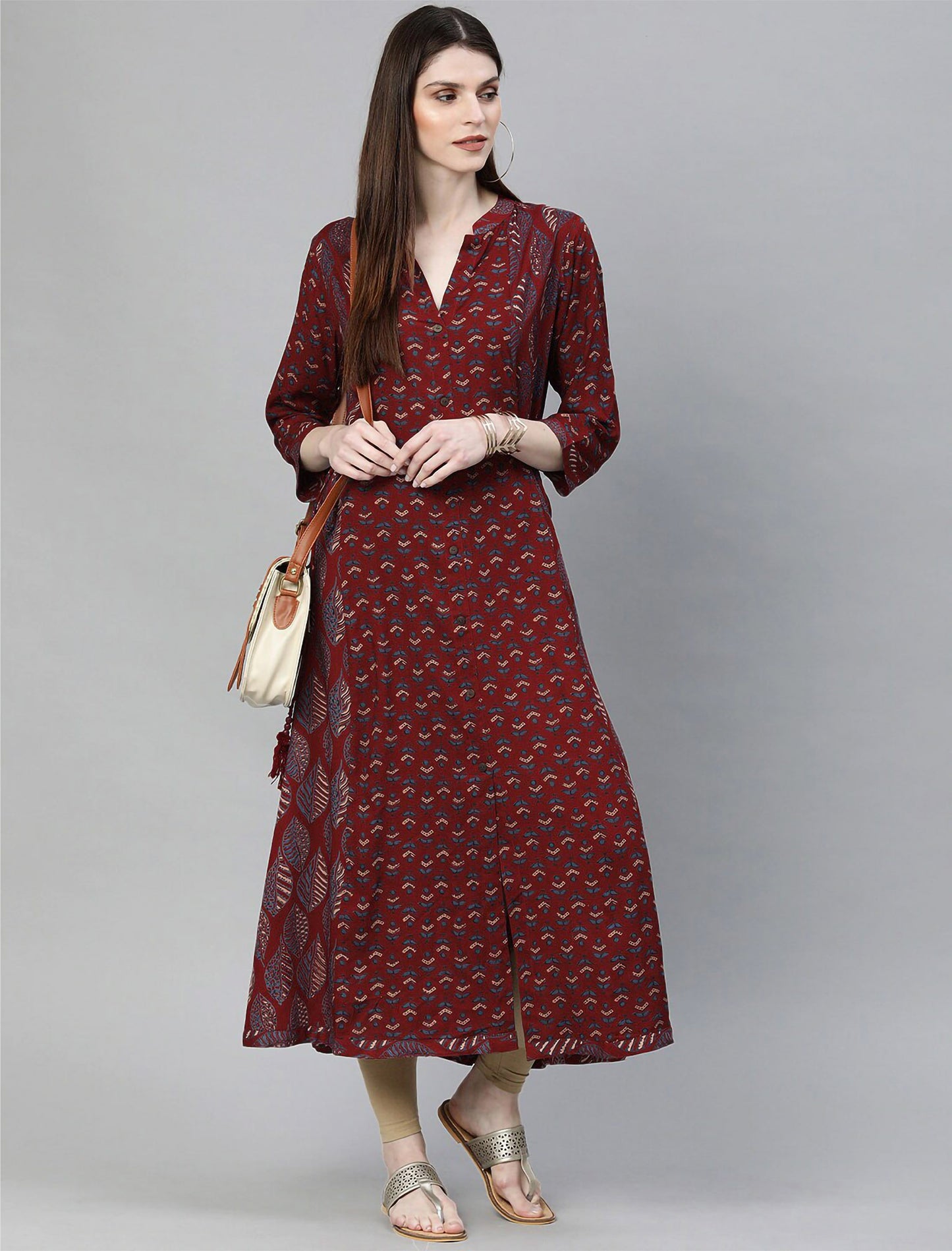 Maroon Ethnic Motifs Printed Ethnic Kurta For Women