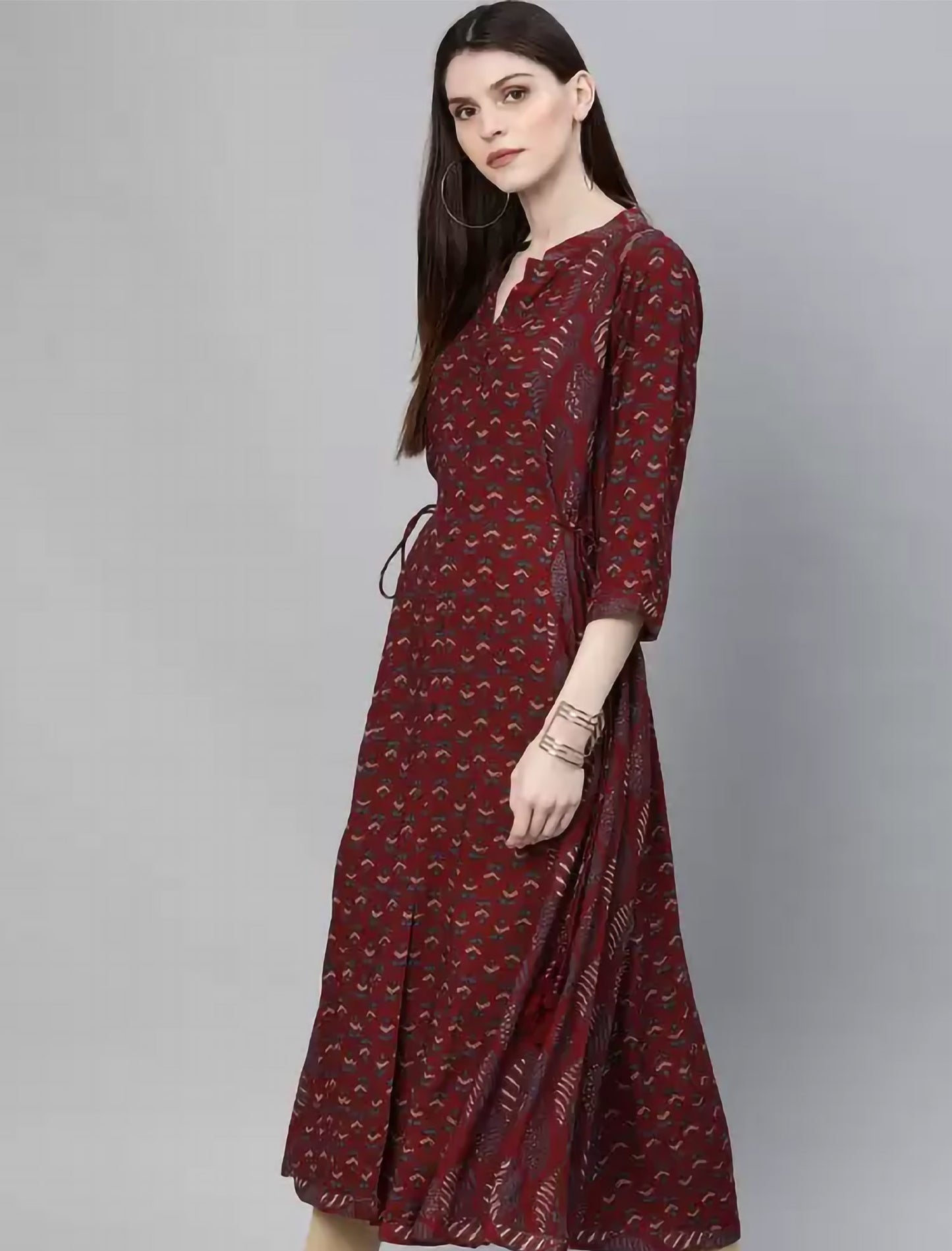 Maroon Ethnic Motifs Printed Ethnic Kurta For Women