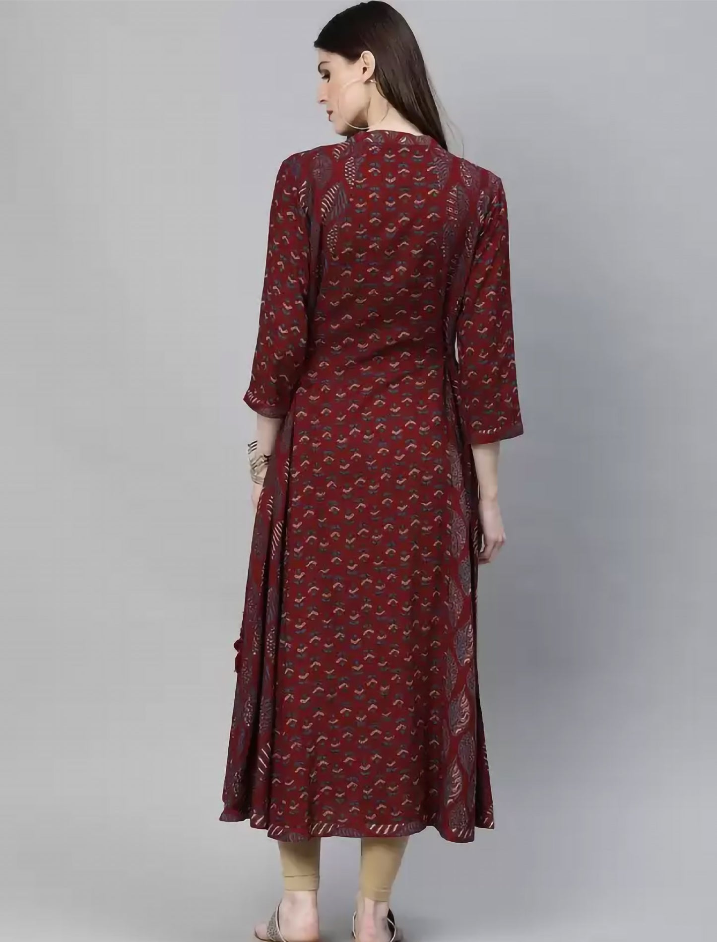 Maroon Ethnic Motifs Printed Ethnic Kurta For Women