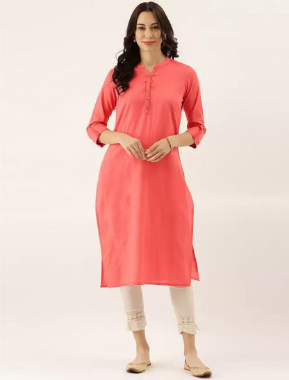 Peach-Coloured Side Slits Ethnic Kurta For Women