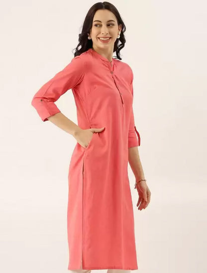 Peach-Coloured Side Slits Ethnic Kurta For Women