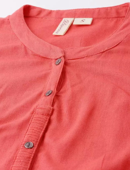 Peach-Coloured Side Slits Ethnic Kurta For Women