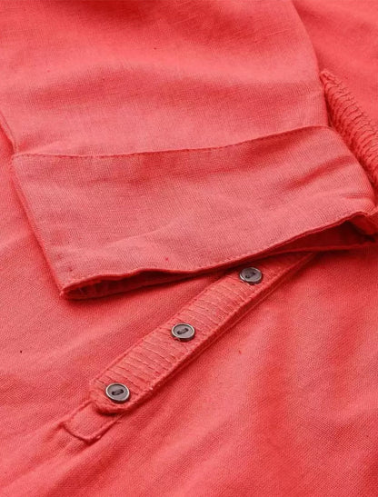 Peach-Coloured Side Slits Ethnic Kurta For Women