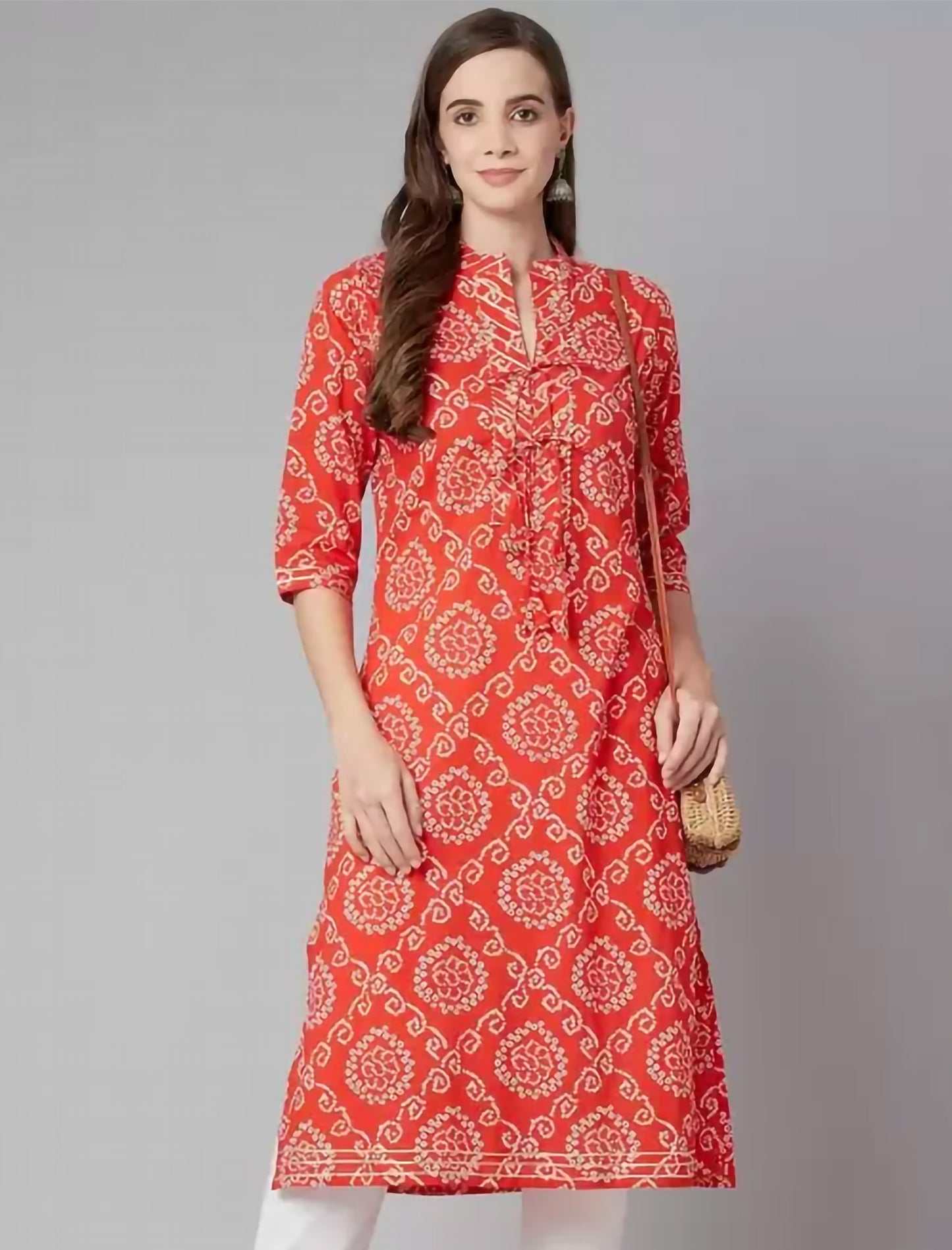 Red Geometric Printed Floral Divena Kurta For Women