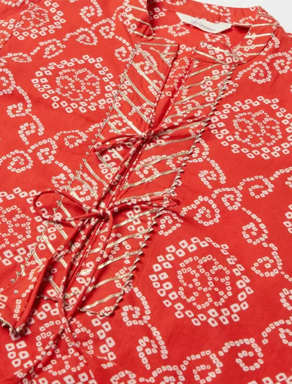Red Geometric Printed Floral Ethnic Kurta For Women