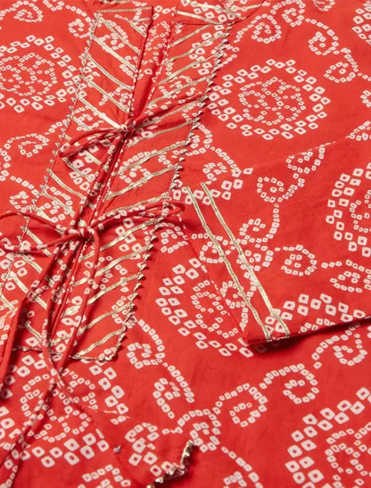 Red Geometric Printed Floral Ethnic Kurta For Women
