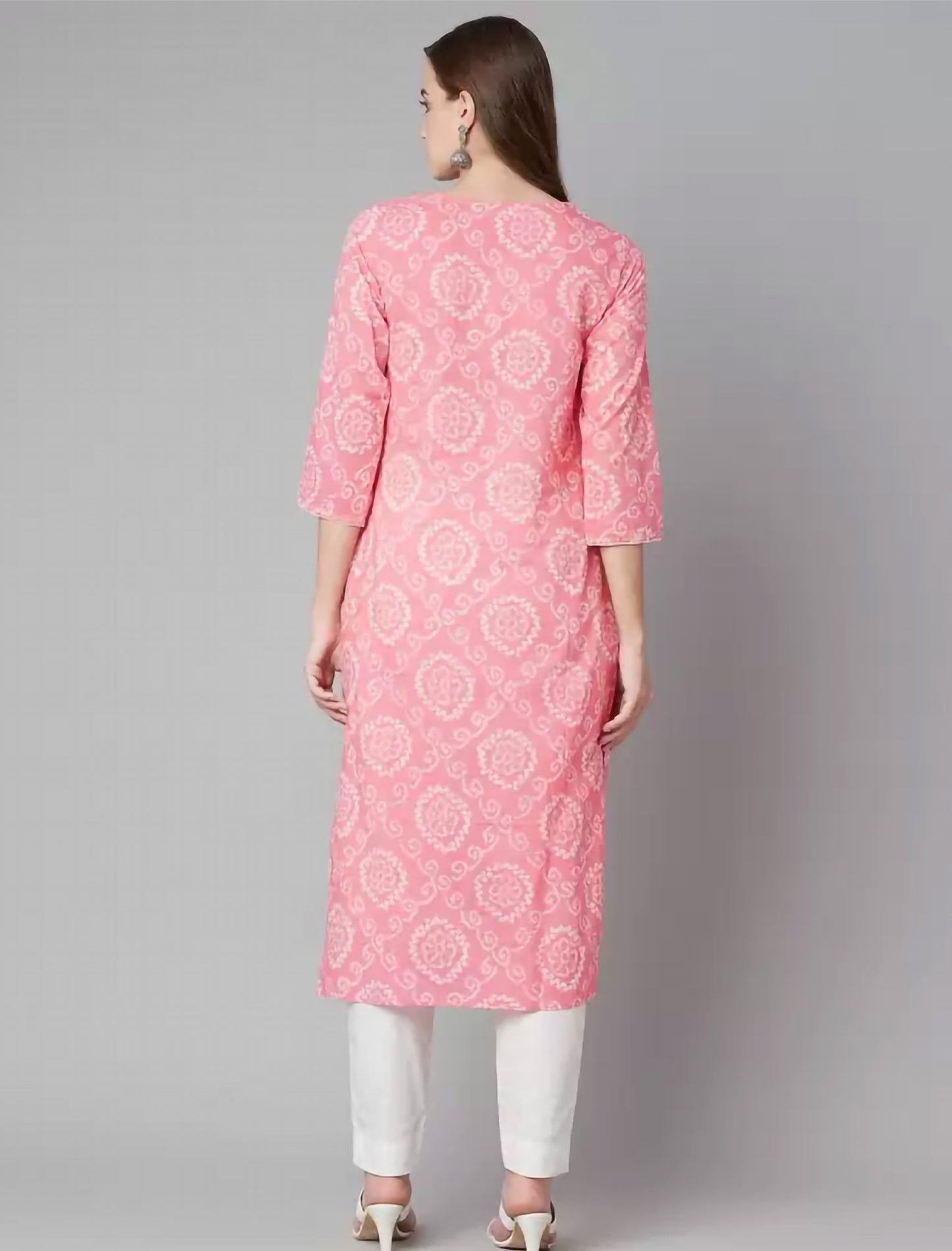 Pink Printed Cotton Straight Divena Kurta For Women