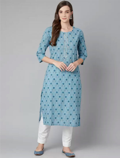 Blue Geometric Gotta Patti Floral Ethnic Kurta For Women