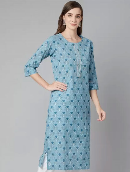Blue Geometric Gotta Patti Floral Ethnic Kurta For Women