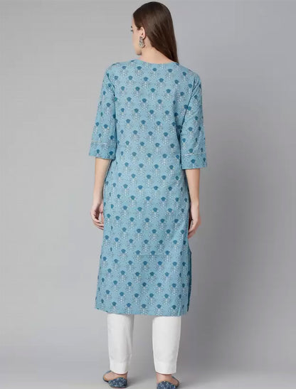 Blue Geometric Gotta Patti Floral Ethnic Kurta For Women