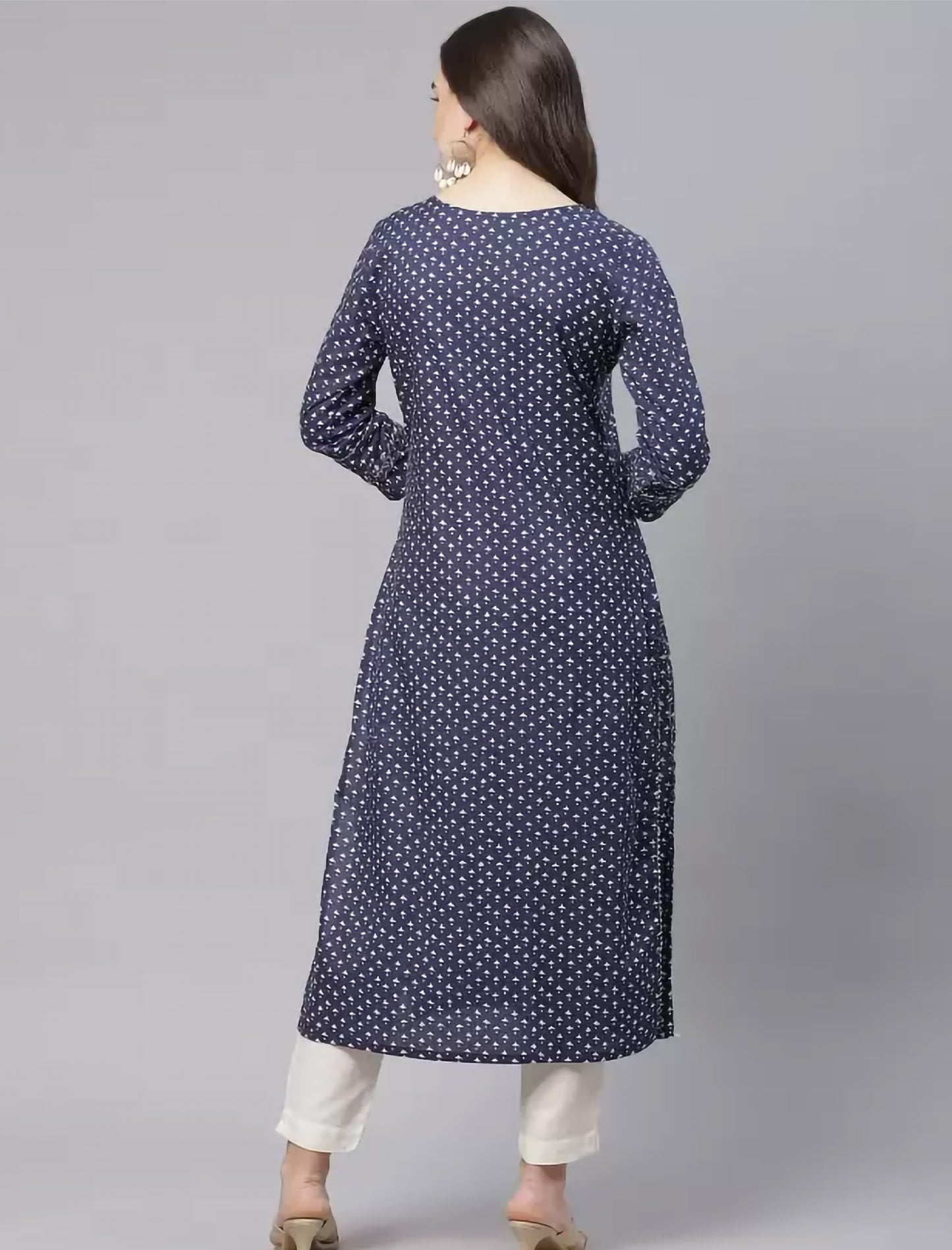 Navy Blue Printed Pure Cotton Divena Kurta For Women