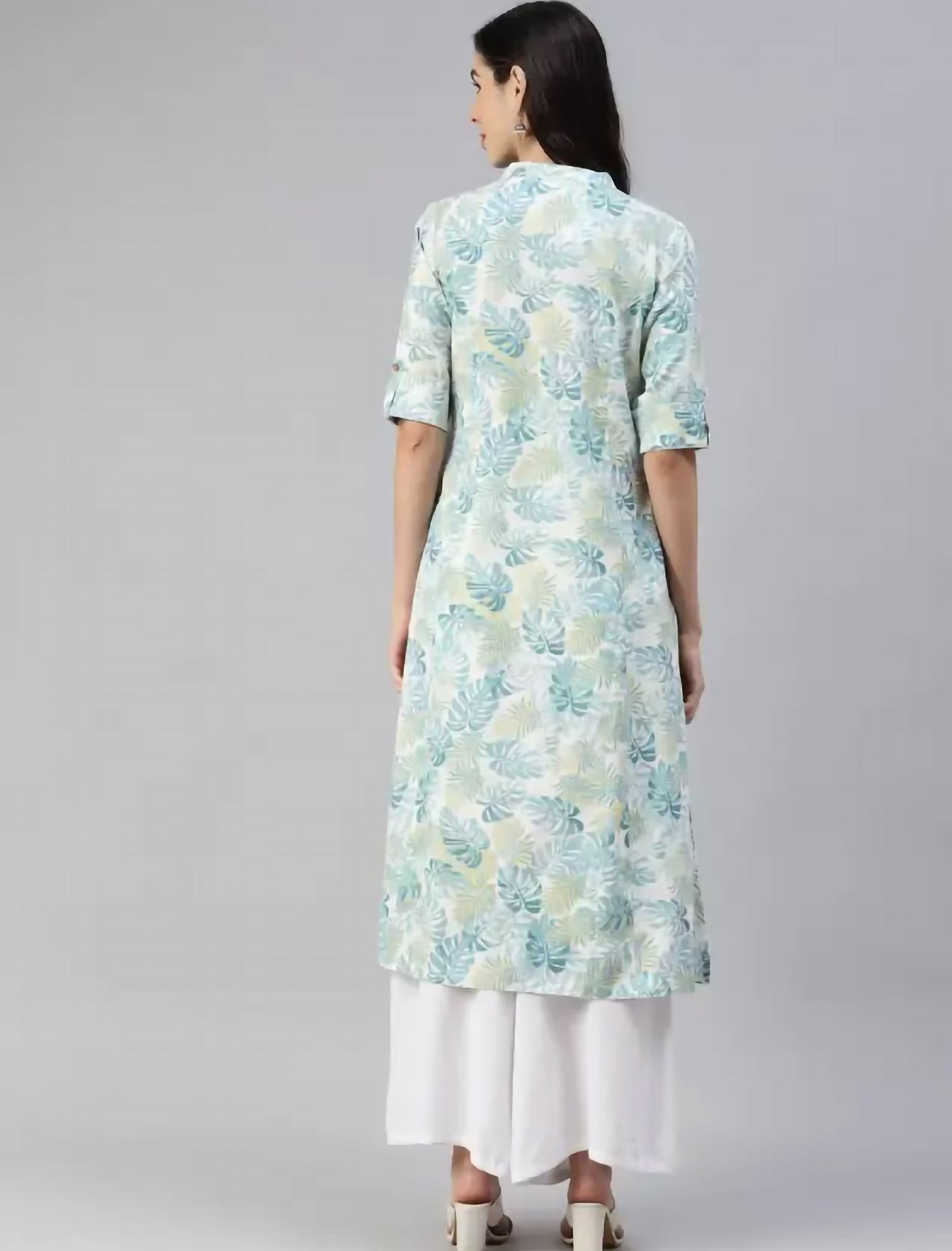 White & Green Floral Printed Divena Kurta For Women