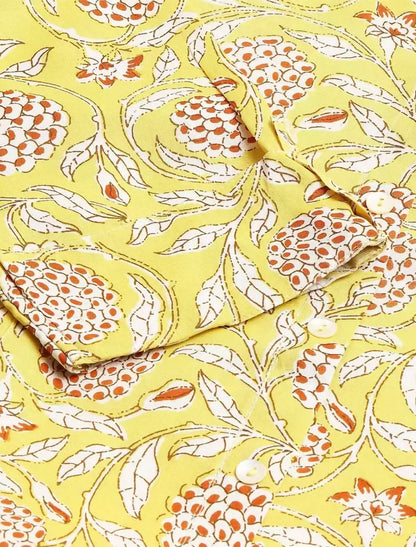 Yellow & Off White Linen Floral Print Divena Kurta For Women