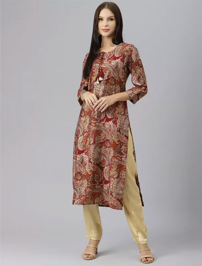Maroon Ethnic Motifs Printed Divena Kurta For Women