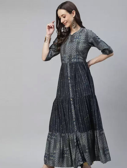 Blue Ethnic Motifs Printed Ethnic Kurta For Women